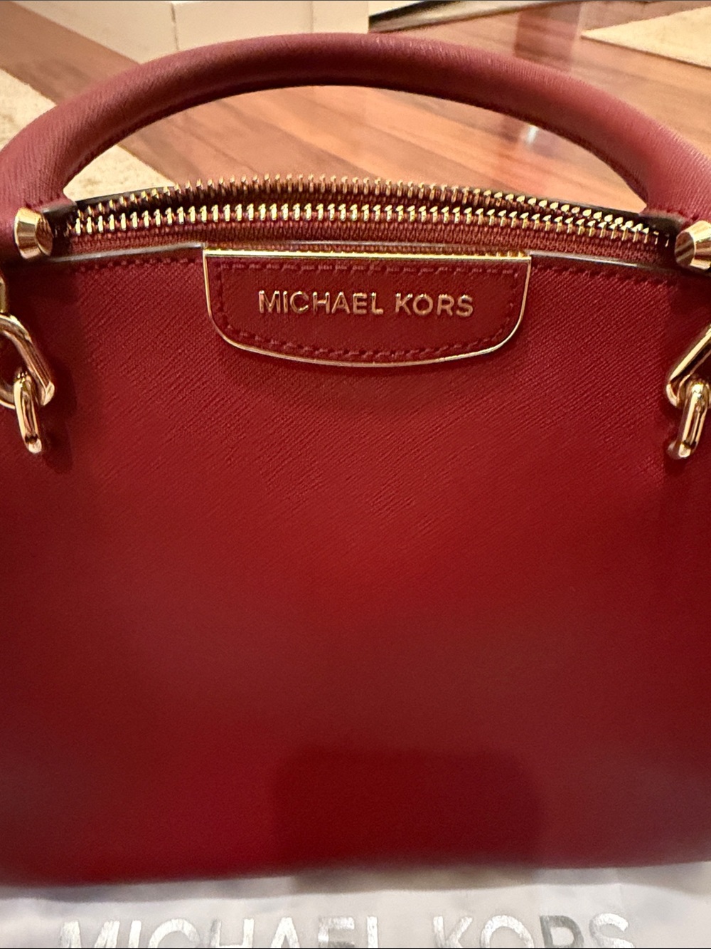 Michael Kors Red Burgundy Saffiano Leather Satchel with Gold Hardware - Picture 3 of 12